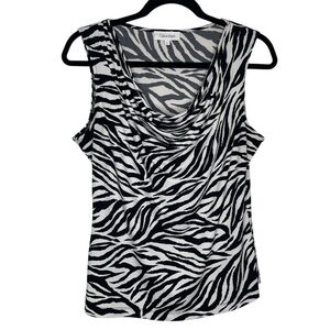 Calvin‎ Klein Knit  Blouse SZ L Zebra Sleeveless Office Work Church Cowl Neck